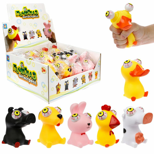 Т23224, 1toy Пучеглаз-антистресс "Животные" 8,4х7,6х9,6см, 6 видов в асс., 12 шт. в д/б