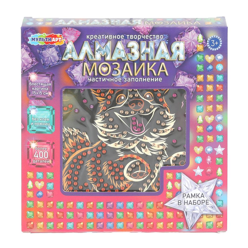 Алмазная мозаика на черном фоне 15*15, в коробке, корги МУЛЬТИ АРТ в кор.48шт