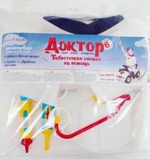 Mega Toys. Набор "Доктор" арт.86837 (6 пр.:халат, колпак, стетоскоп, очки, шприц,грудусник)