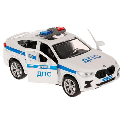 Машина металл BMW X6 ПОЛИЦИЯ длина 12 см, двери, багаж, инерц, белый, кор. Технопарк в кор.2*36шт