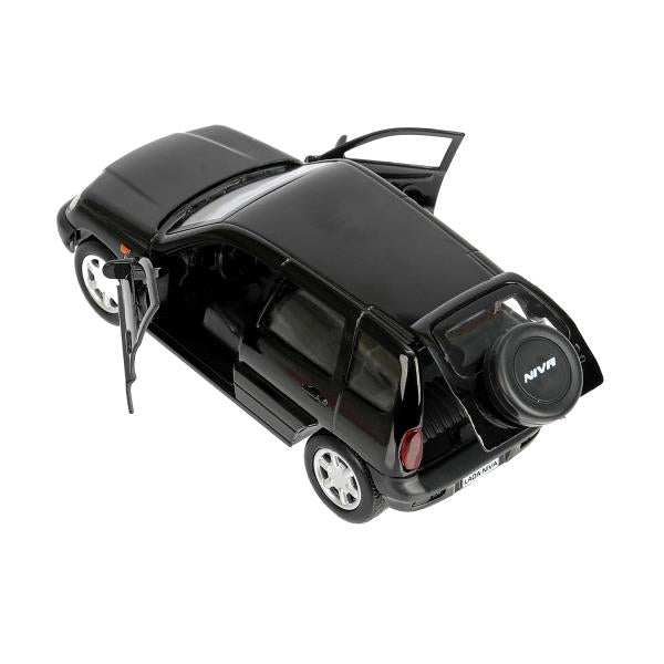 Машина металл LADA NIVA длина 12 см, двери, багаж, инерц, черный, кор. Технопарк в кор.2*36шт