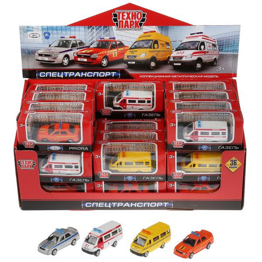 Machine en métal, taille 7,5 cm, dans un assortiment. dans le cor. в дисплее (русс. уп.) уп-36шт в кор.2*4уп Технопарк