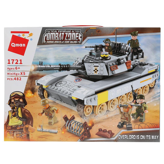 Конструктор пласт. военный танк с фигурками и аксесс., 482дет. в кор. в кор.16шт (Собран)