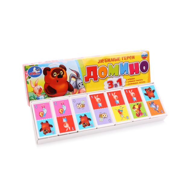 ДОМИНО ПЛАСТМАССОВОЕ "УМНЫЕ ИГРЫ" ЛЮБИМЫЕ ГЕРОИ К.ЧУКОВСКИЙ. СОЮЗМУЛЬТФИЛЬМ. 3-В-1 В КОР в кор.100шт