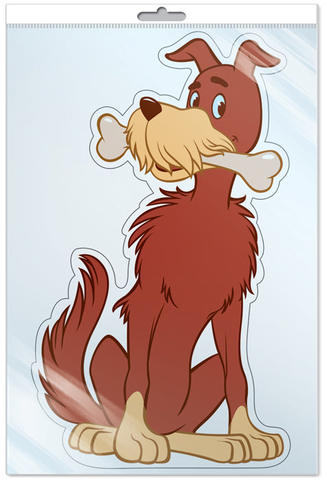 *ФМ2-12621 ПЛАКАТ ВЫРУБНОЙ А4 В ПАКЕТЕ. Пес с косточкой мультфильма Котенок Гав (с блестками в индивидивидуальной упаковке с европодвесом и клеевым клапаном)