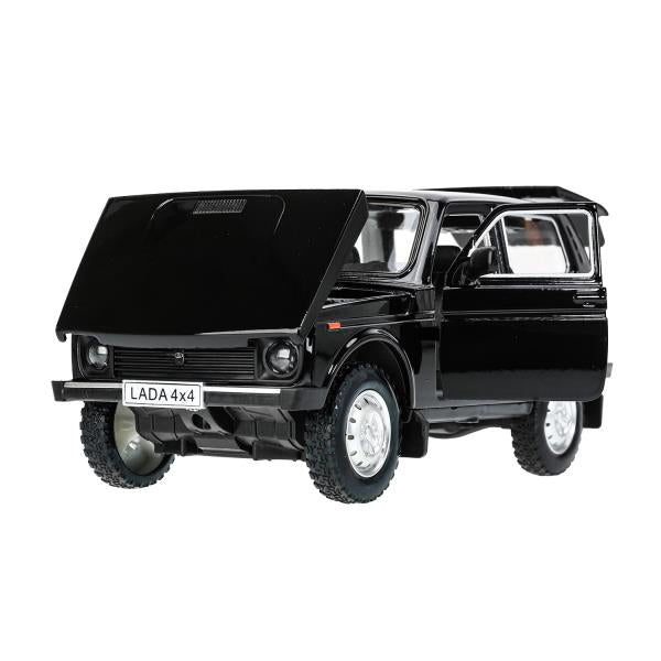 Машина металл свет-звук LADA lada 4x4, 18,5 см, дв, кап, баг,инер,черн Технопарк в кор.2*18шт