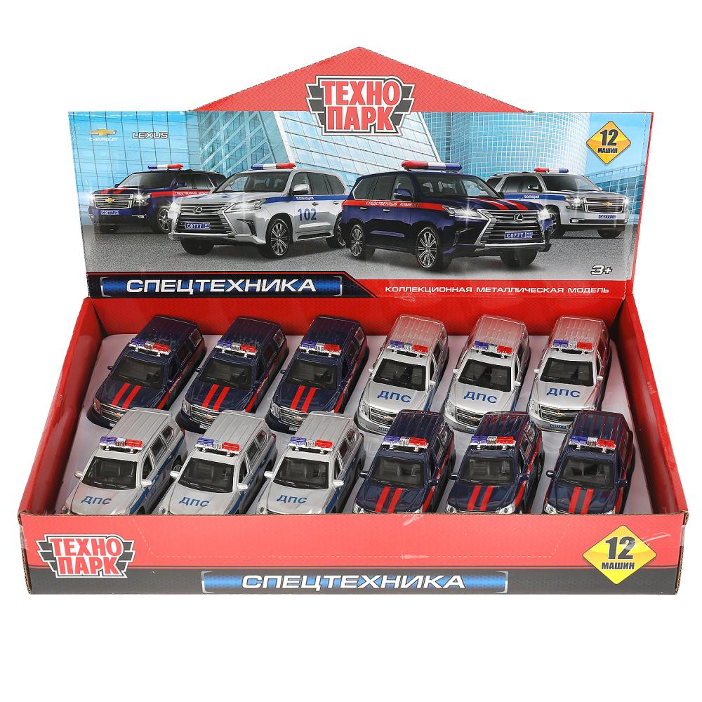 Machine en métal CHEVROLET TAHOE/LEXUS LX570 12 cm, double, bagage, moteur, assortiment. Технопарк уп-12шт в кор.6уп