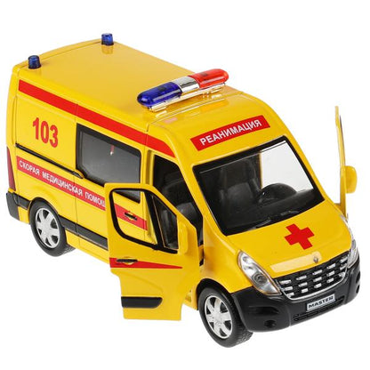 Machine en métal RENAULT MASTER РЕАНИМАЦИЯ 14 см, double, nez, инерц, кор. Parc technologique dans le cor.2*32шт