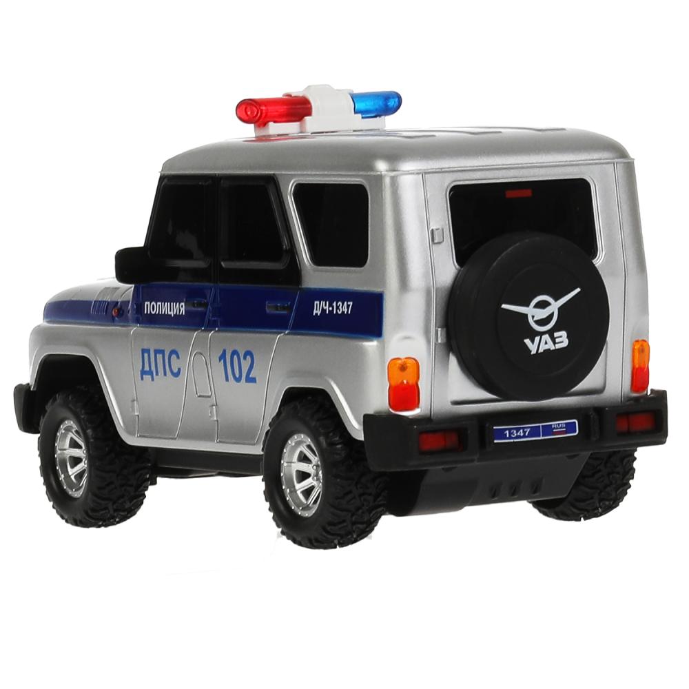Машина р/у UAZ HUNTER ПОЛИЦИЯ 18 см, свет, серебр, кор. Технопарк в кор.2*24шт