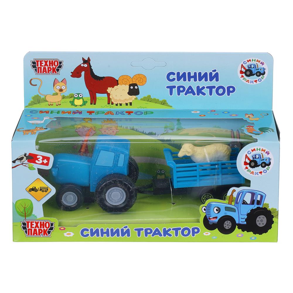 Машина металл СИНИЙ ТРАКТОР с телегой 7,5 см, синий, индив. упак.- русс.кор. Технопарк в кор.2*36шт