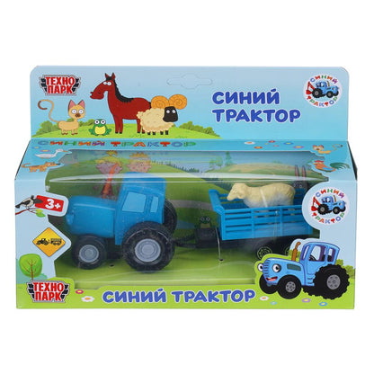 Машина металл СИНИЙ ТРАКТОР с телегой 7,5 см, синий, индив. упак.- русс.кор. Технопарк в кор.2*36шт