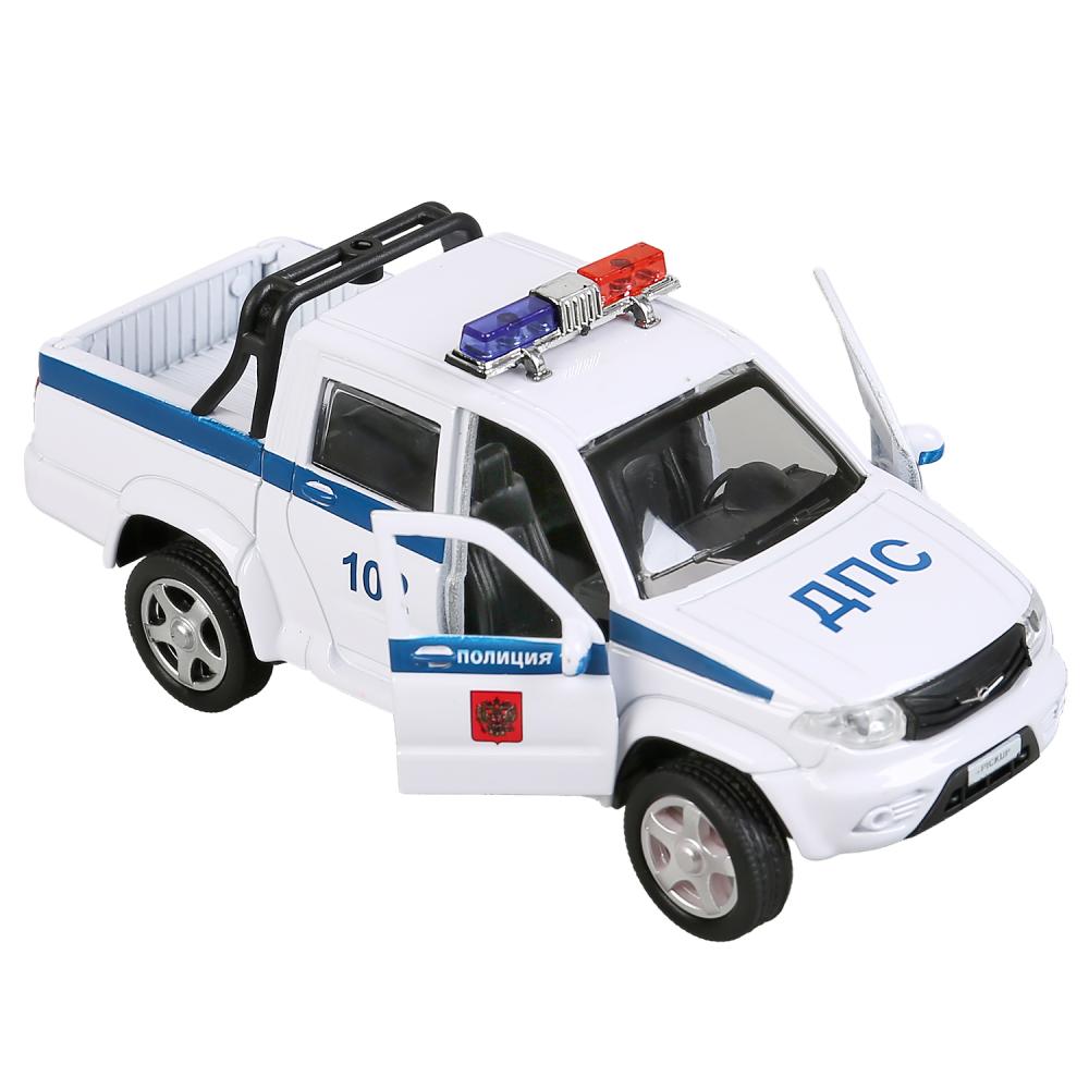 Machine métallique "uaz pickup policia" 12 cm, ouverte. двери, инерц, белый в кор. Parc technologique dans le cor.2*36шт