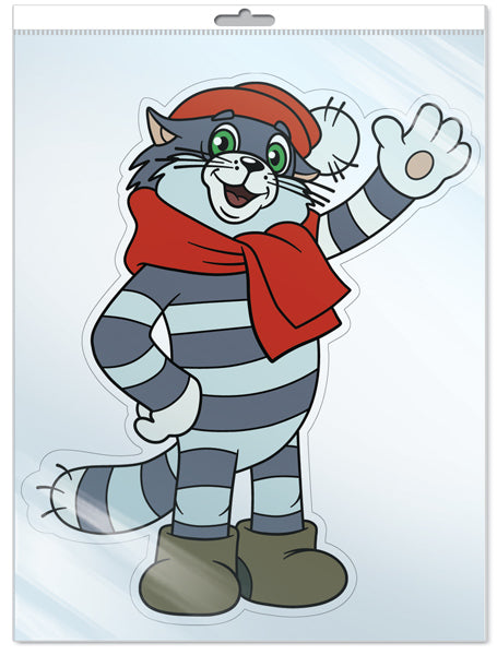 *Ф2-12391-П ПЛАКАТ ВЫРУБНОЙ А3 В ПАКЕТЕ. Кот Матроскин из мультфильма Трое из Простоквашино (с блестками в индивидивидуальной упаковке с европодвесом и клеевым клапаном)