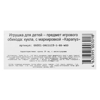 Кукла София 29 см, руки и ноги сгиб, 2 комплекта одежды, акс, кор КАРАПУЗ в кор.24шт