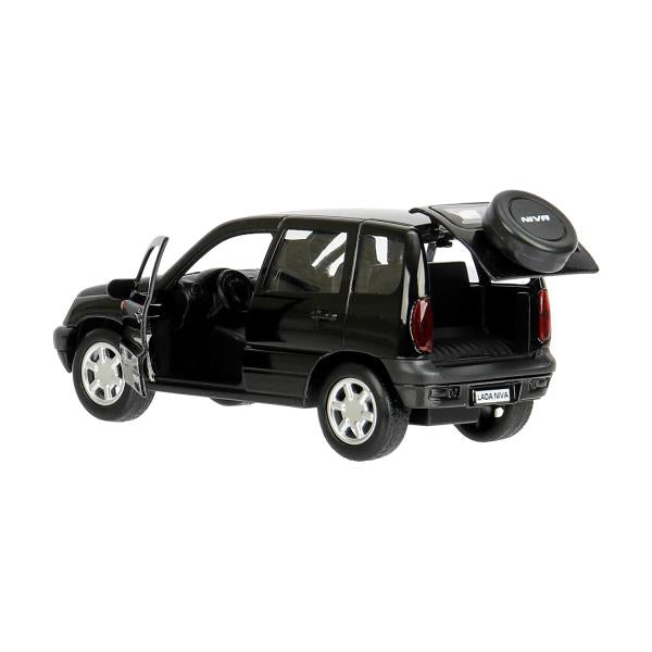 Машина металл LADA NIVA длина 12 см, двери, багаж, инерц, черный, кор. Технопарк в кор.2*36шт