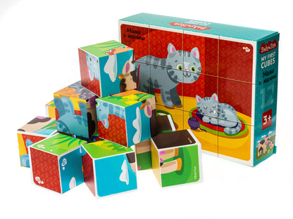 НАБОР ИЗ 12-И КУБИКОВ "МАМА И МАЛЫШ" (БЕЗ ОБКЛЕЙКИ) BABY TOYS в кор.20наб