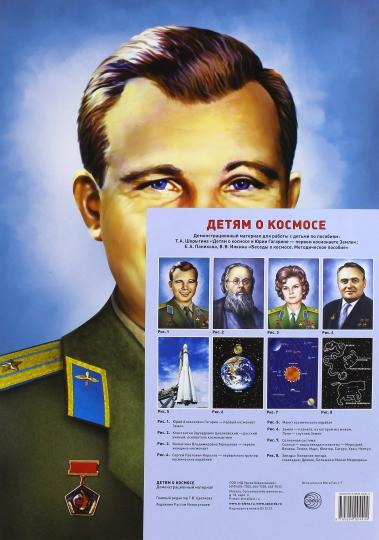 Cartes de démonstration АЗ. ДЕТЯМ О КОСМОСЕ. Matériel méthodologique pour le programme d'entretien professionnel DOS (8 cartes A3+, étiquette avec texte demandé à l'utilisateur)