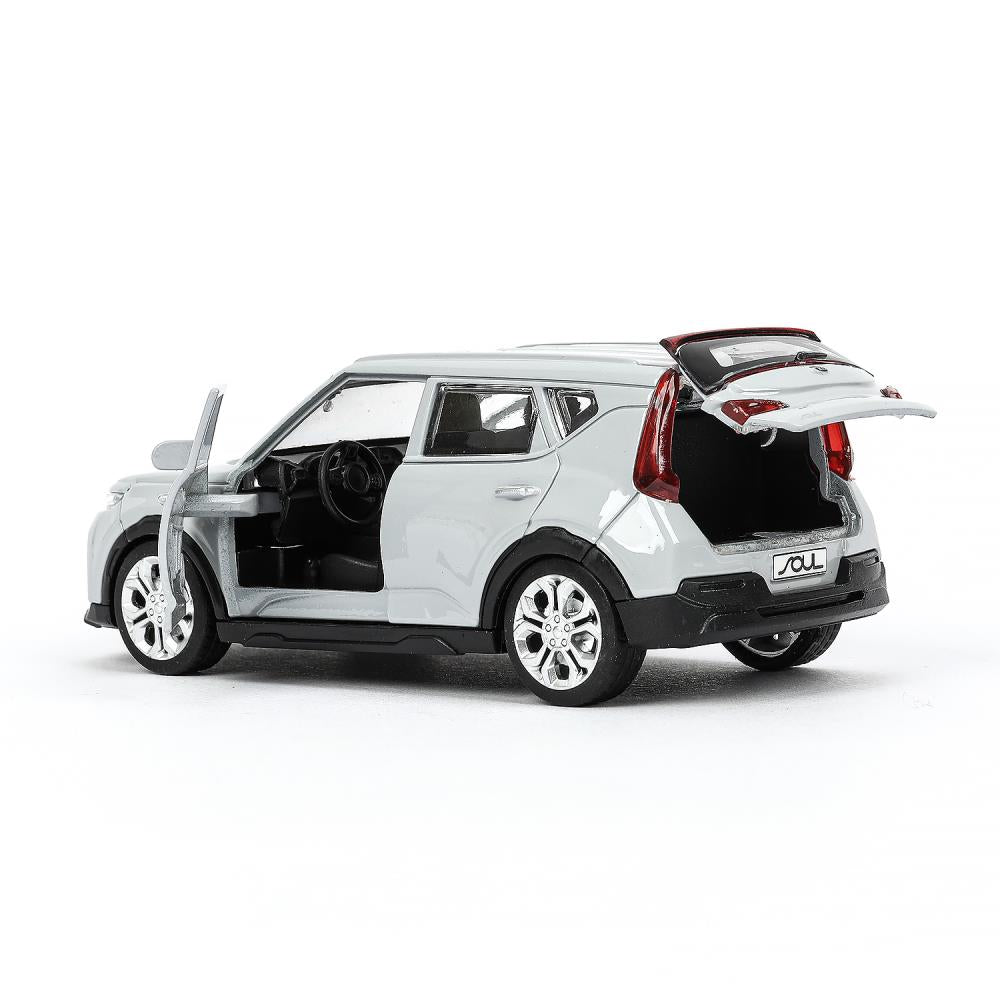Машина металл KIA soul длина 12 см, двери, багаж., инерц, серебряный, кор. Parc technologique dans le cor.2*36шт
