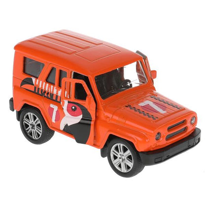 Машина металл UAZ HUNTER, 11,5 см, дв., багаж., инерц., оранж., кор. Технопарк в кор.2*24шт