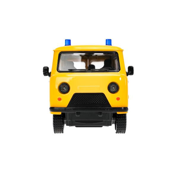 Машина металл свет-звук UAZ УАЗ 452 МИЛИЦИЯ,18,5 см,св-зв,дв,люк,баг,ин,желт Технопарк в кор.2*18шт