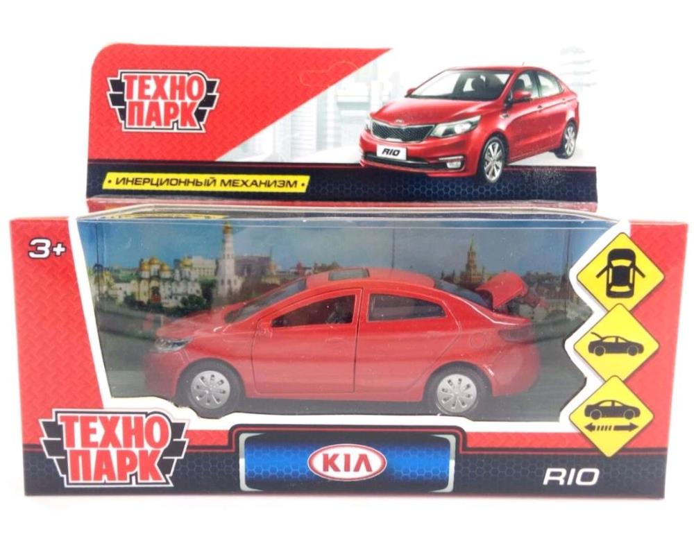 Машина металл KIA RIO длина 12 см, двери, багаж, инерц, красный, кор. Технопарк в кор.2*36шт