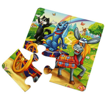 Бременские музыканты. Livre avec 5 puzzles. 160х160мм. 10 cartes. стр. Умка в кор.28шт
