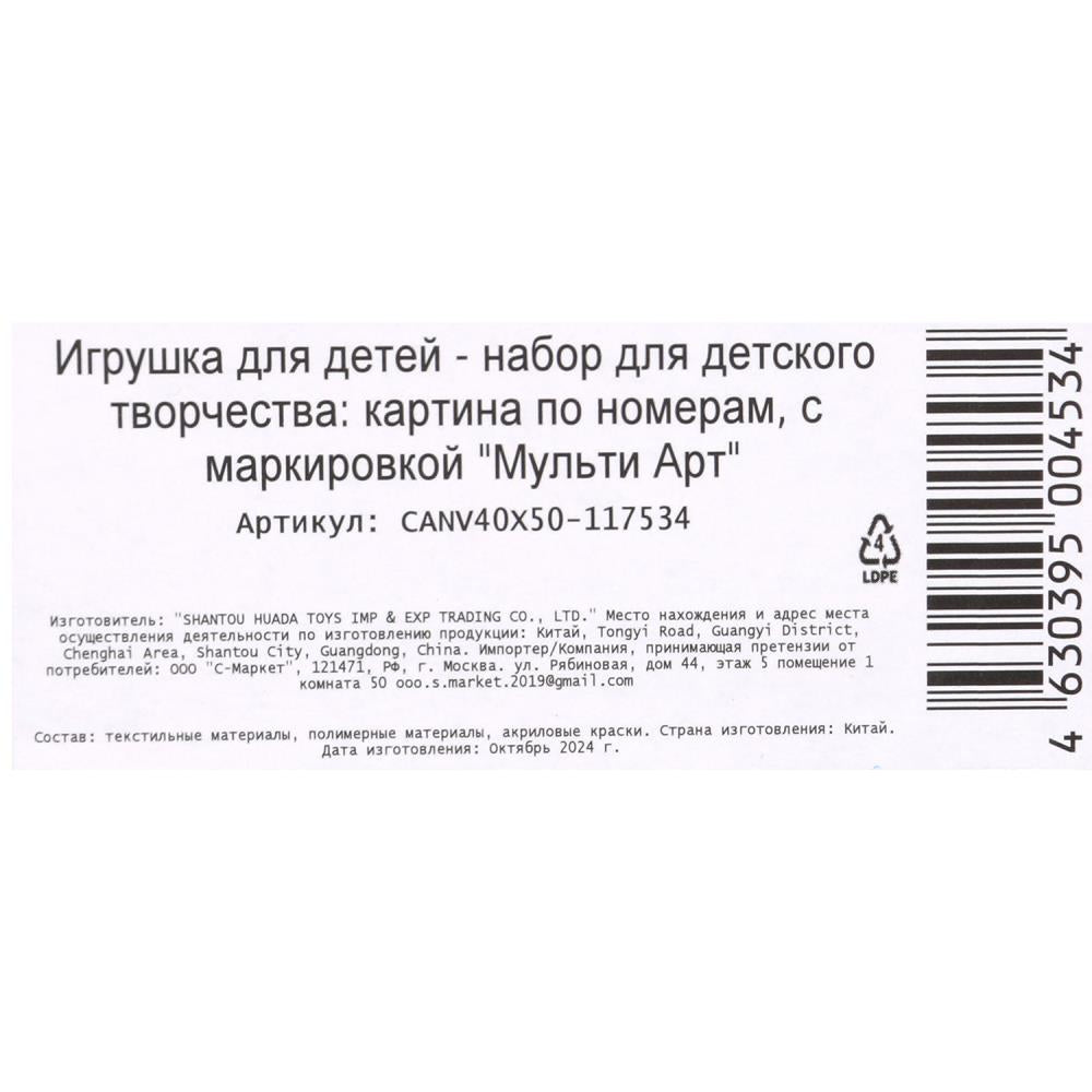 Холст по номерам 40*50 см попугаи МУЛЬТИ АРТ в кор.24шт