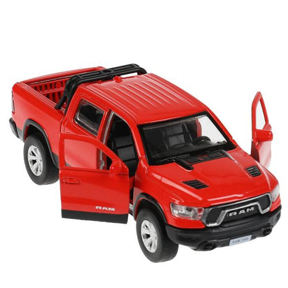 Machine en métal DODGE RAM 1500 REBEL 13 cm, double, bagage, argent, rouge, cor. Parc technologique dans le cor.2*36шт