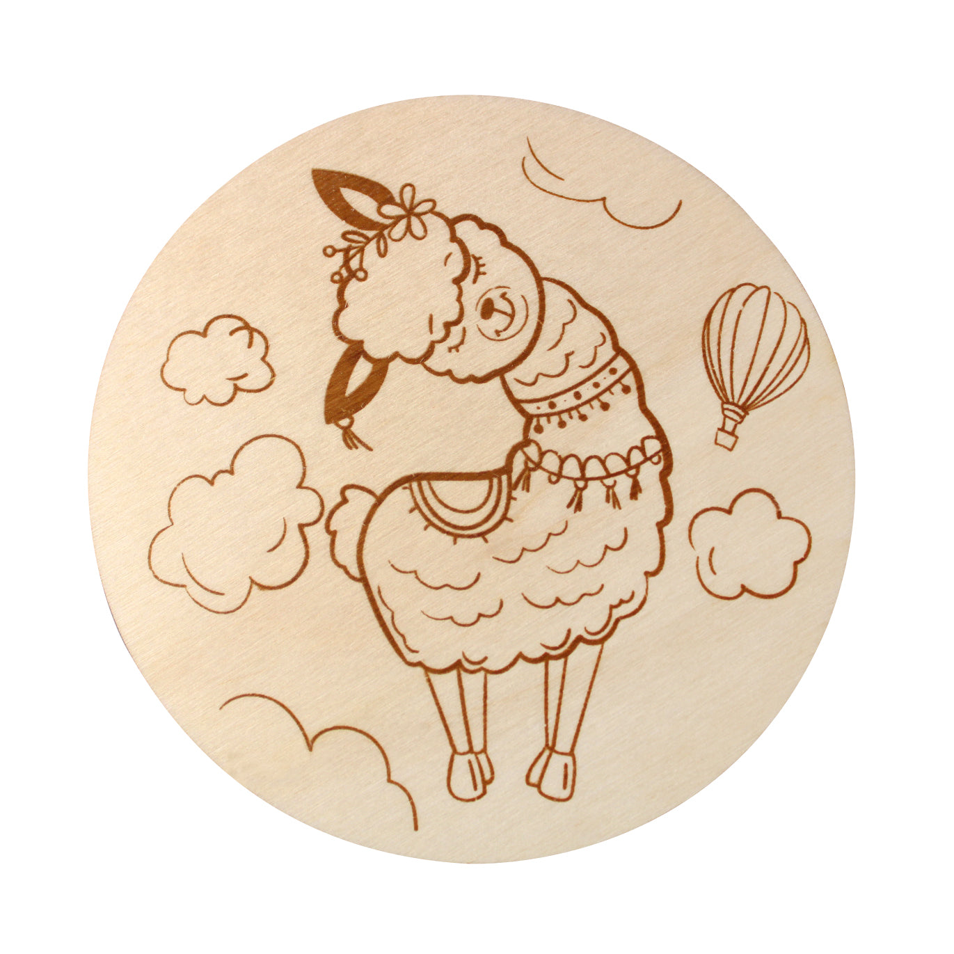 Выжигание. Дощечка для выжигания "Лама" (круг 130 мм, конверт А5)