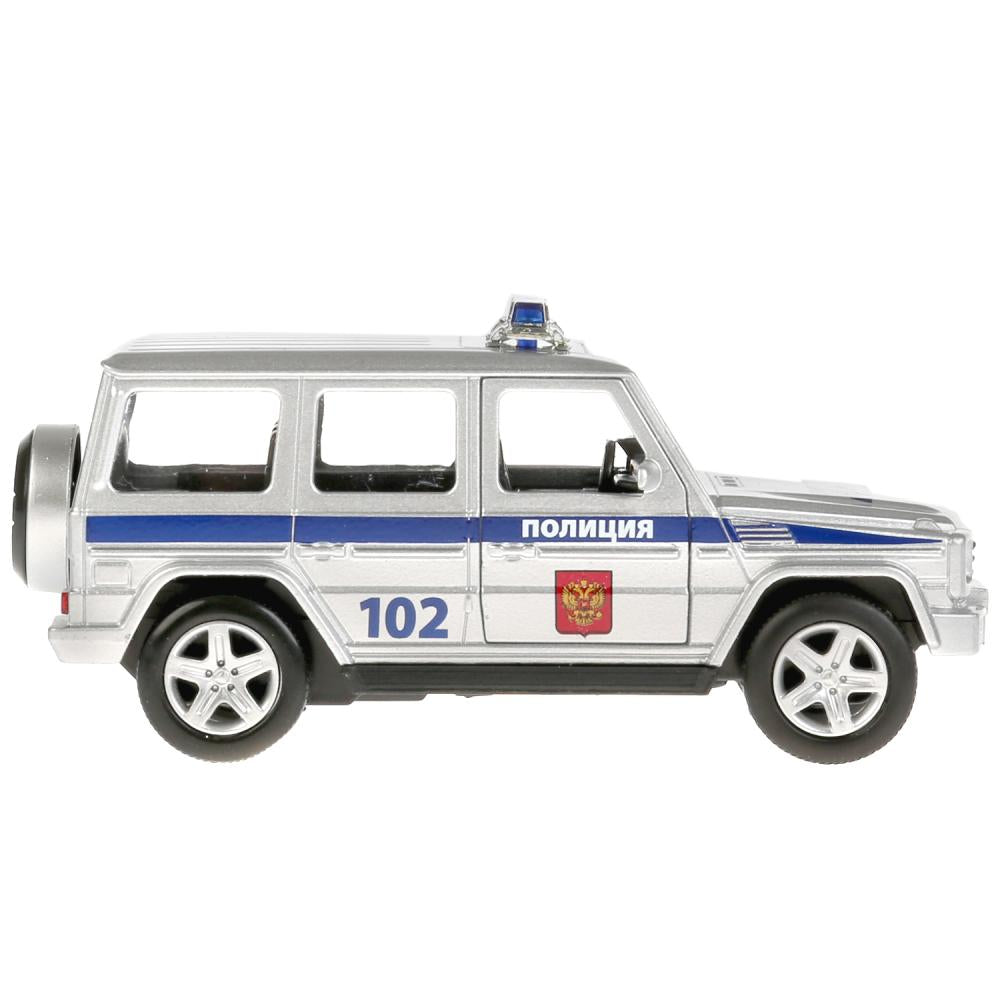 Машина металл свет-звук MERCEDES-BENZ G-CLASS ПОЛИЦИЯ 12 см, двер, баг, кор. Технопарк в кор.2*36шт