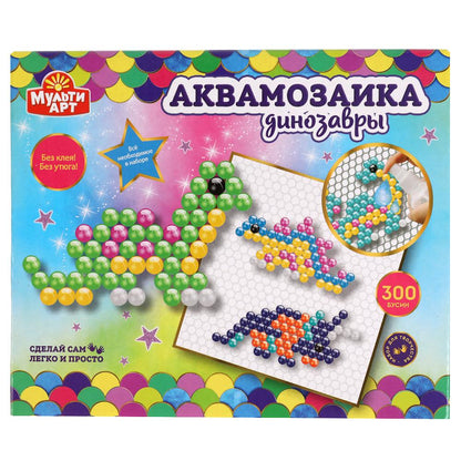 AQUABEADS300-MULART12 315239 Набор д/детского тв-ва аквамозаика 300 бусин, ДИНОЗАВРЫ МУЛЬТИ АРТ в