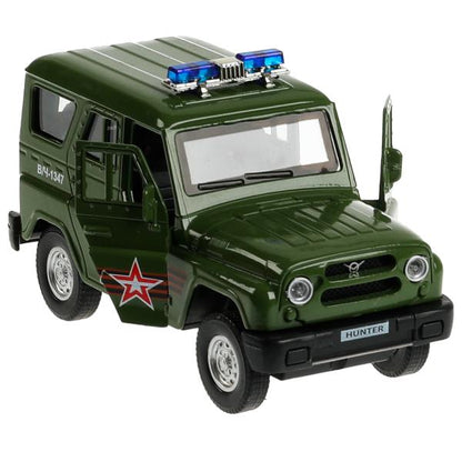 HUNTER-12SLARR-GN338203 Machine en métal pour véhicule UAZ HUNTER АРМИЯ РОССИИ 12 см, двер, багаж, ин, кор.