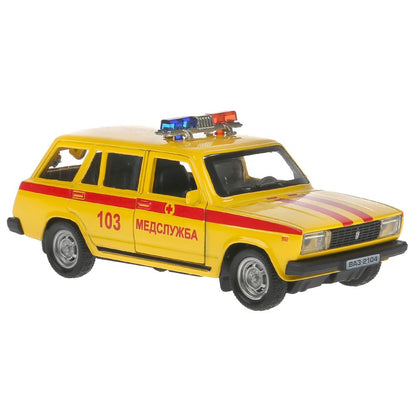 Machine en métal VAЗ-2104 ЖИГУЛИ СКОРАЯ 12 см, двери, багаж, инерц, кор. Parc technologique dans le cor.2*36шт