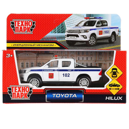 Machine en métal toyota hilux politique, 12 cm, ouverte. двери, инерц, белый, в кор. Parc technologique dans le cor.2*36шт