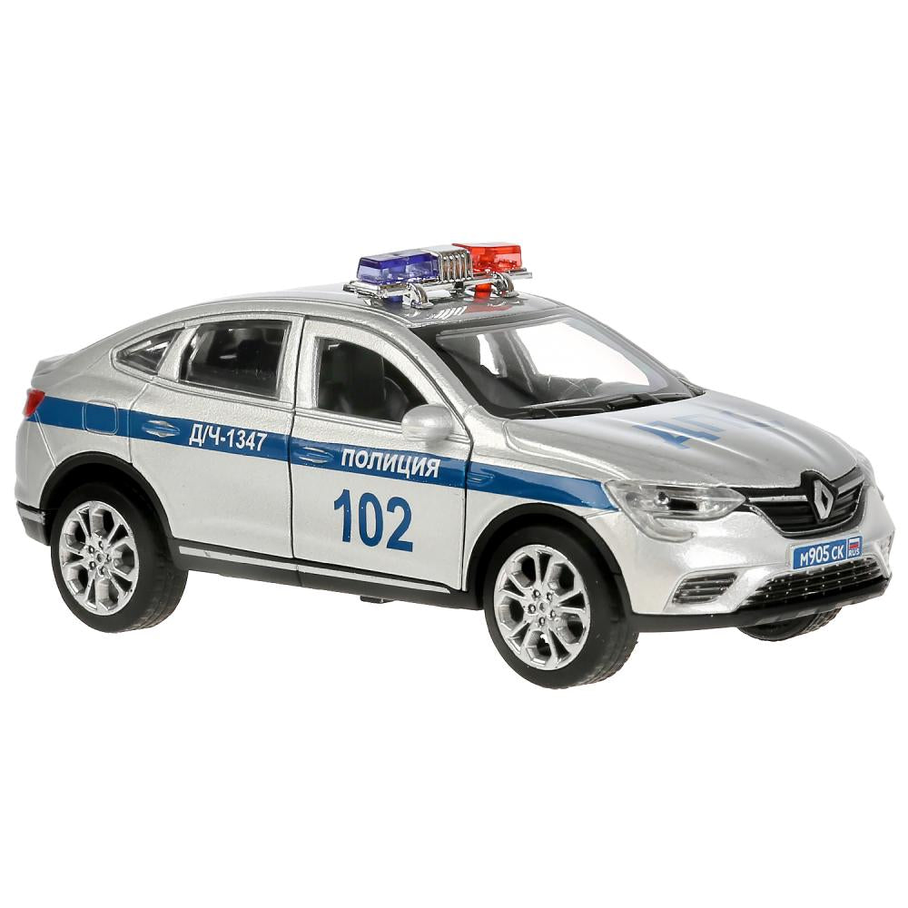 ARKANA-12POL-SR 303072 Machine métallique RENAULT ARKANA ПОЛИЦИЯ 12 см, double, bagage, серебристый, кор. Т