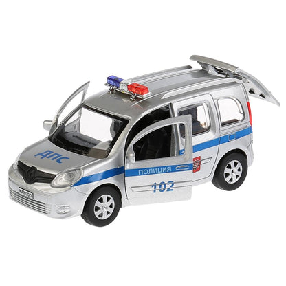 ТМ Технопарк. Machine en métal "RENAULT KANGOO ПОЛИЦИЯ" 12 cm, ouverte. двери, инерц. dans le cor. dans le cor.2*36шт