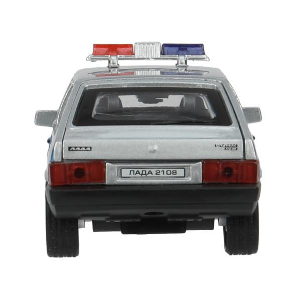 Машина металл LADA-2108 "СПУТНИК" ПОЛИЦИЯ 12 см, двери, багаж, кор. Технопарк в кор.2*36шт
