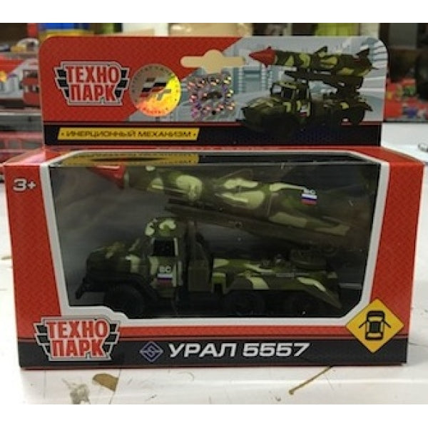 МАШИНА "ТЕХНОПАРК" МЕТАЛЛ. ИНЕРЦ. УРАЛ РАКЕТА ВС ЗЕЛ. КАМУФ. 12СМ, ОТКРЫВ. ДВЕРИ В КОР. в кор.2*24шт
