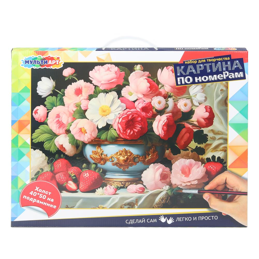 Холст по номерам 40*50 см букет и клубника МУЛЬТИ АРТ в кор.24шт