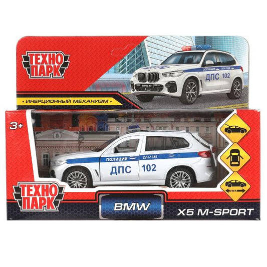 Машина металл BMW X5 M-SPORT ПОЛИЦИЯ 12 см, двери, баг, в кор. Технопарк в кор.2*36шт