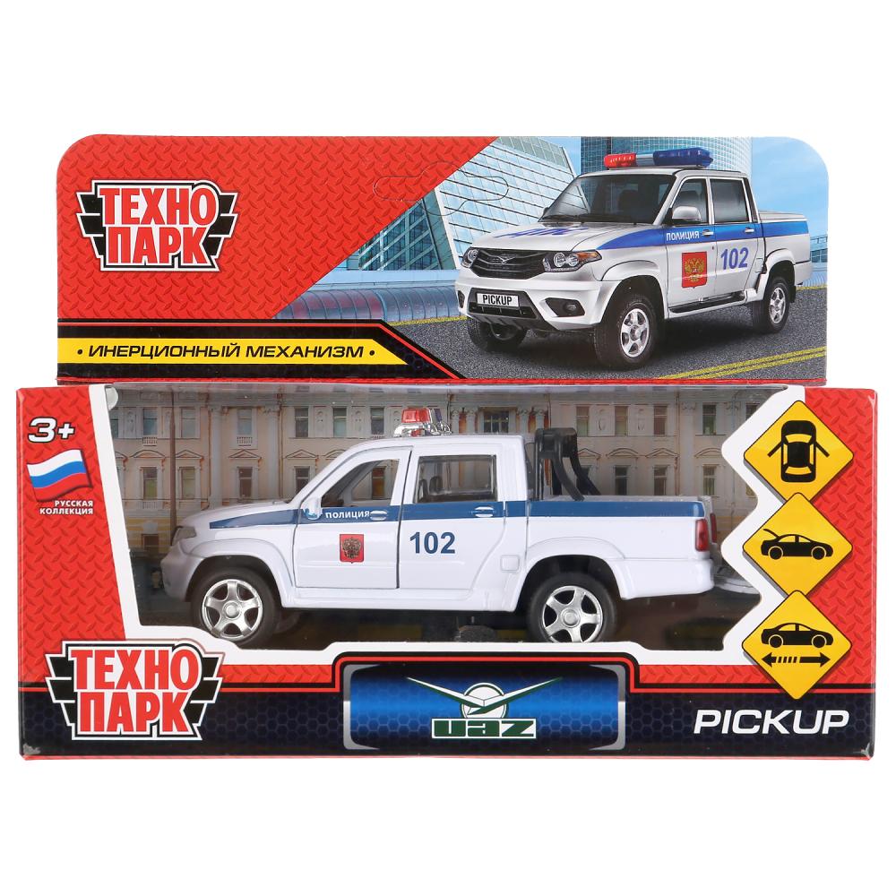 Machine métallique "uaz pickup policia" 12 cm, ouverte. двери, инерц, белый в кор. Parc technologique dans le cor.2*36шт
