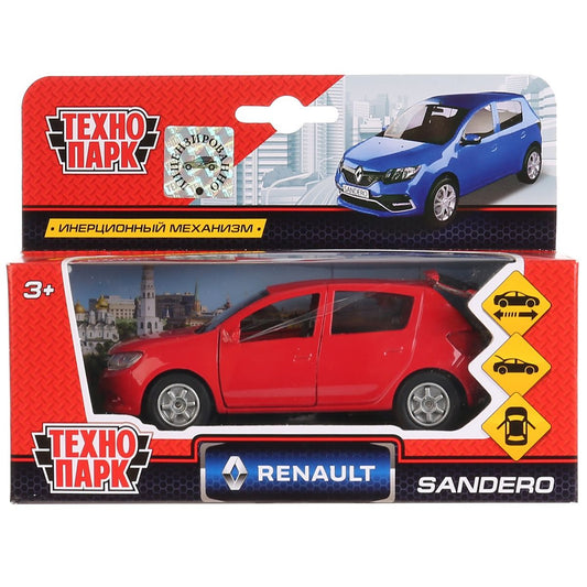 Машина металл RENAULT Sandero 12 см, открыв.двери, инерц., красный в кор. Технопарк в кор.2*24шт