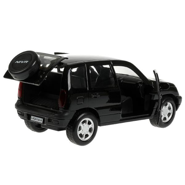 Машина металл LADA NIVA длина 12 см, двери, багаж, инерц, черный, кор. Технопарк в кор.2*36шт