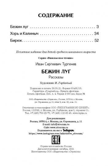 Книга для детей "Бежин луг". Внеклассное чтение