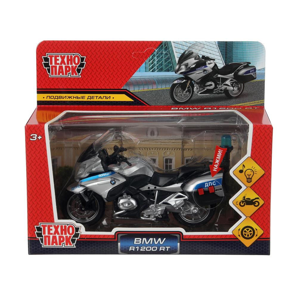 R1200-13SLPOL-SR Модель металл свет-звук МОТОЦИКЛ BMW R1200 RT 13 см, подвиж дет, сереб, кор. Техноп