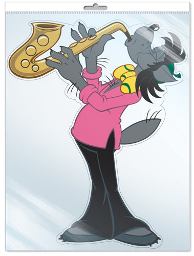 *Ф2-12653-П ПЛАКАТ ВЫРУБНОЙ А3 В ПАКЕТЕ. Волк с трубой из мультфильма Ну, погоди! (с блестками в индивидивидуальной упаковке с европодвесом и клеевым клапаном)