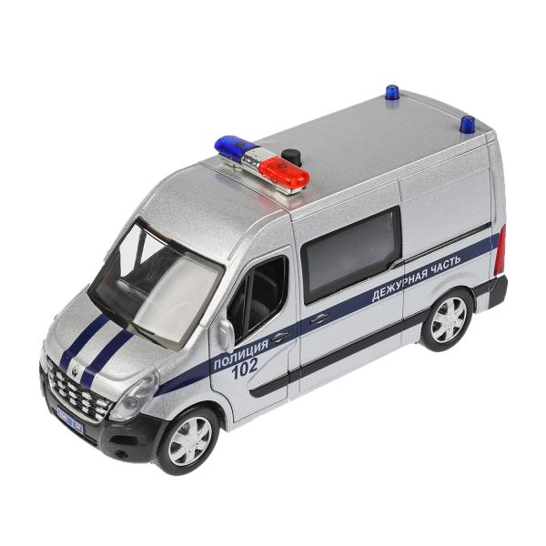 Машина металл свет-звук RENAULT master ПОЛИЦИЯ 14 см, двер, серебрист, кор. Технопарк в кор.2*32шт