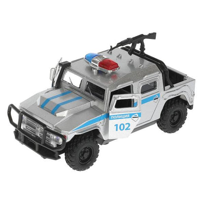 Technoparc. Machine "ВПК АМН Полиция" 12 cm, métal noir et blanc, sac, art.AMNPICKUP-12SL-POL-GY