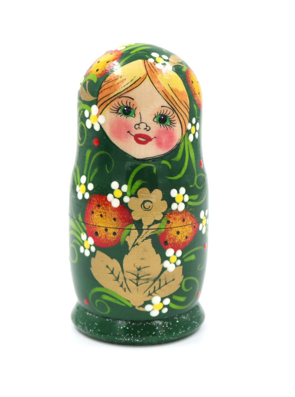 Матрешка Ягодка хохлома (зеленая) (5 матрешек, 9см)