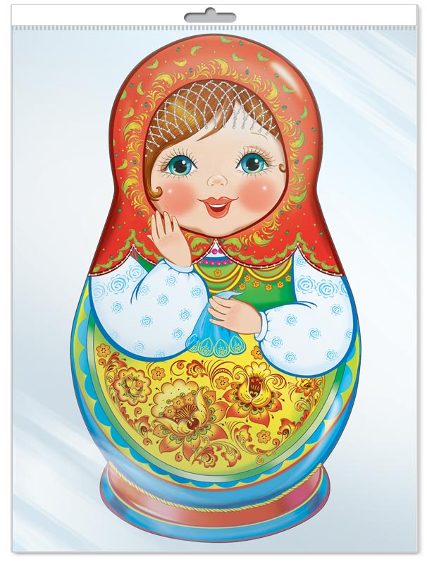 *ФМ-14320 ПЛАКАТ ВЫРУБНОЙ А4 В ПАКЕТЕ. Матрёшка (с блестками в лаке)